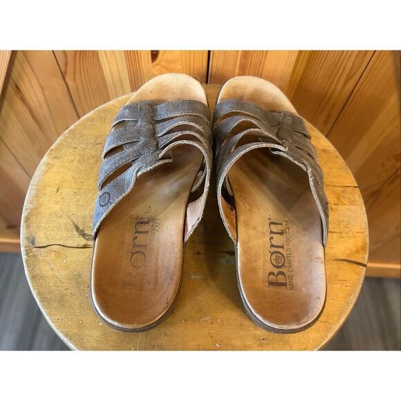 Born Lynae Brown Leather Sandals Slides Slip-on Shoes Women's Size 7 - Picture 5 of 9